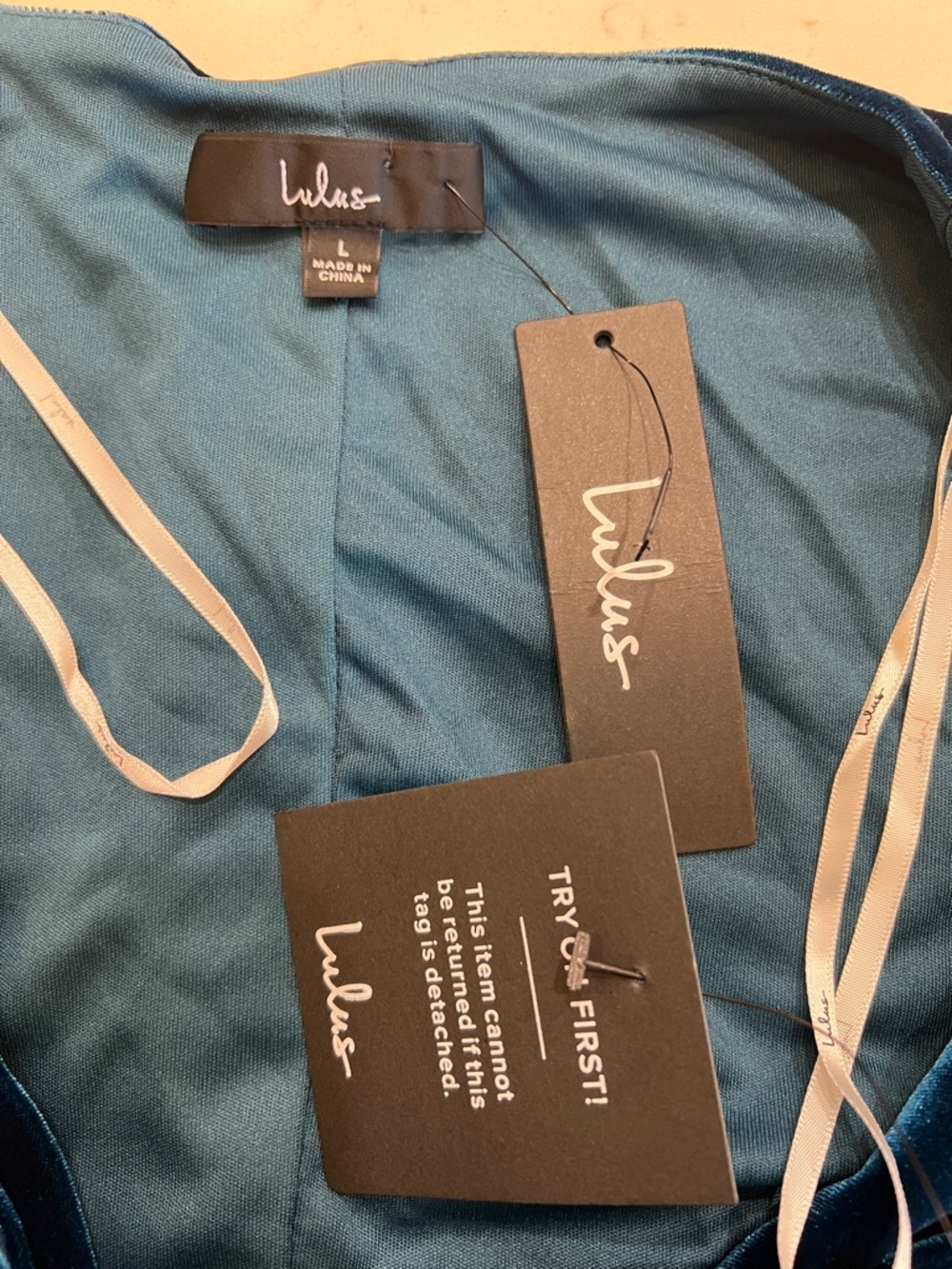 Lulus Jacinda Velvet Wrap Formal Maxi Dress Teal Long Sleeve Gown Size L NWT - Picture 7 of 12